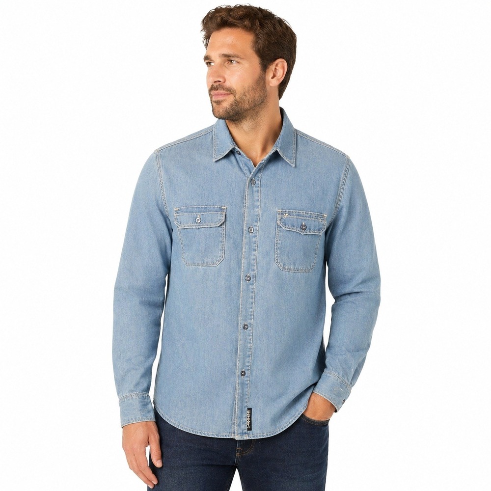 iJEANS by Buffalo Shirt Mens Large Light Wash Denim Button Down Shirt LS